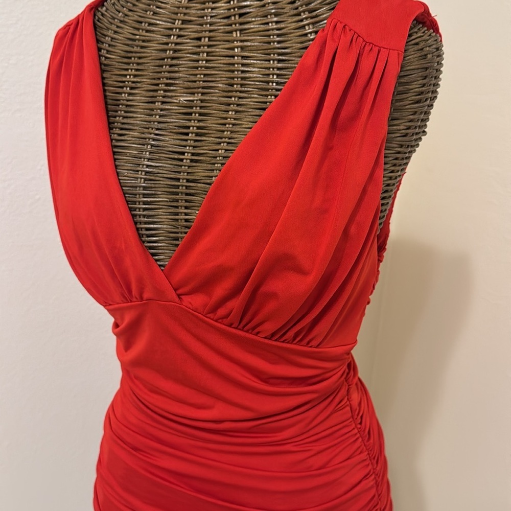 Superdown Farrah Red Ruched V-Neck Sleeveless Dress S - Picture 6 of 13